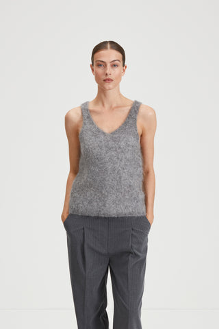 Nerina top mohair blend v neckline thin straps grey stylein front image