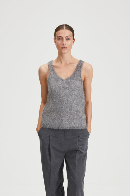 Nerina top mohair blend v neckline thin straps grey stylein front image