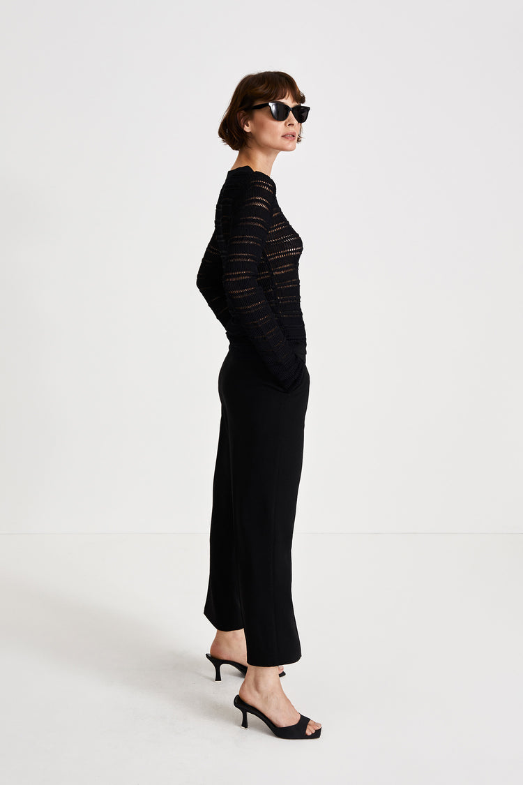 Peach top see through fitted long sleeves black stylein side image