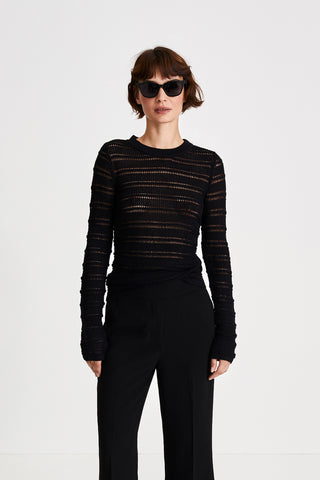 Peach top see through fitted long sleeves black stylein front image