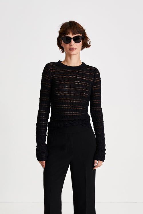 Peach top see through fitted long sleeves black stylein front image