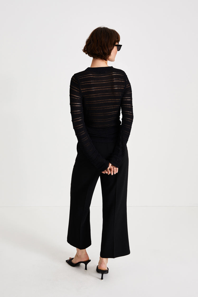 Peach top see through fitted long sleeves black stylein back image