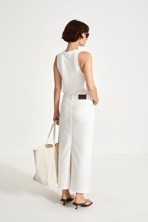 Kimberly straight fit denim skirt ankle length slit back slim fitted white stylein back image