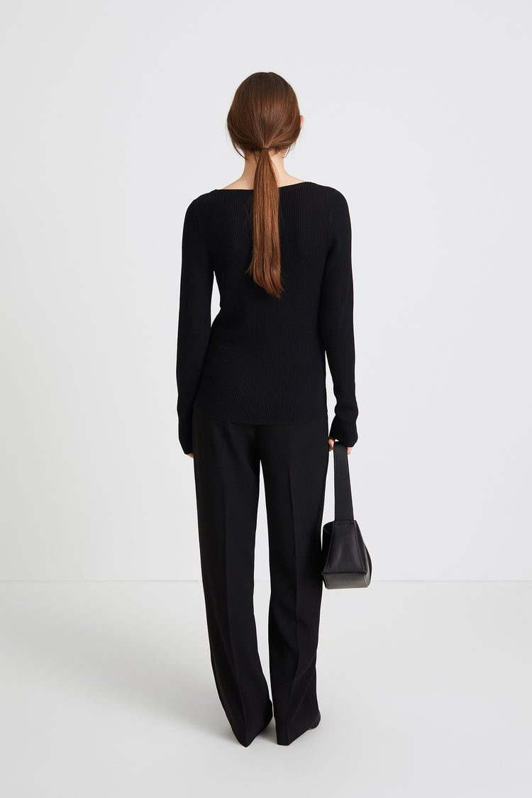 Perline cardigan ribknit deep v neck buttons black stylein back image