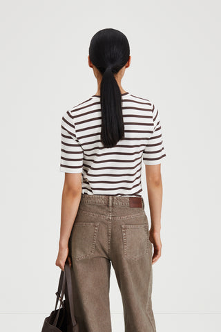 chambers top jersey round neck narrow sleeves brown stripe stylein back image