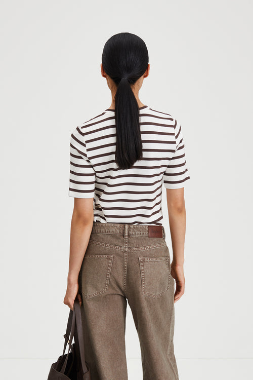 chambers top jersey round neck narrow sleeves brown stripe stylein back image