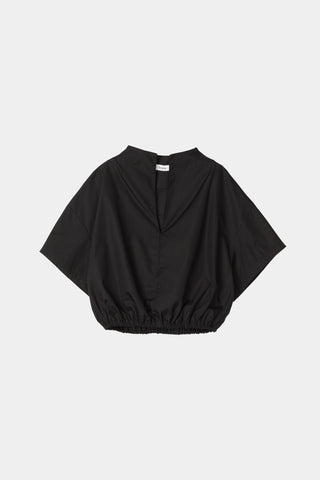 Jilly shirt voluminous vneck subtle high neck short wide sleeves gathered bottom hem black stylein packshot