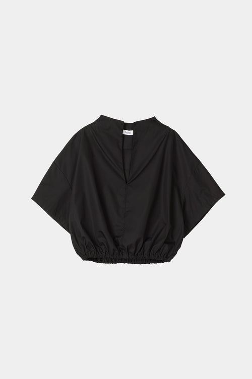 Jilly shirt voluminous vneck subtle high neck short wide sleeves gathered bottom hem black stylein packshot