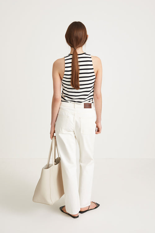 Case tank top fitted round neck jersey black white striped stylein back image