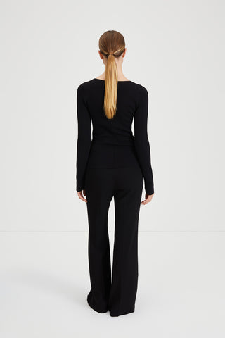 Prosper top long sleeve fitted silhouette milano knit rounded neckline black stylein back image