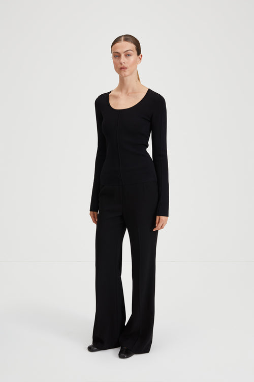 Prosper top long sleeve fitted silhouette milano knit rounded neckline black stylein side image