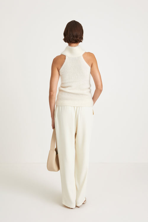 Nichelle top semi fitted silhouette sleeveless refined polo collar mohair blend cream stylein back image