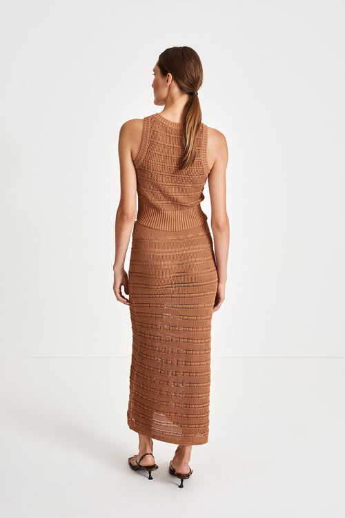 Payton top cropped rank knitted see through form fitted nougat stylein back image