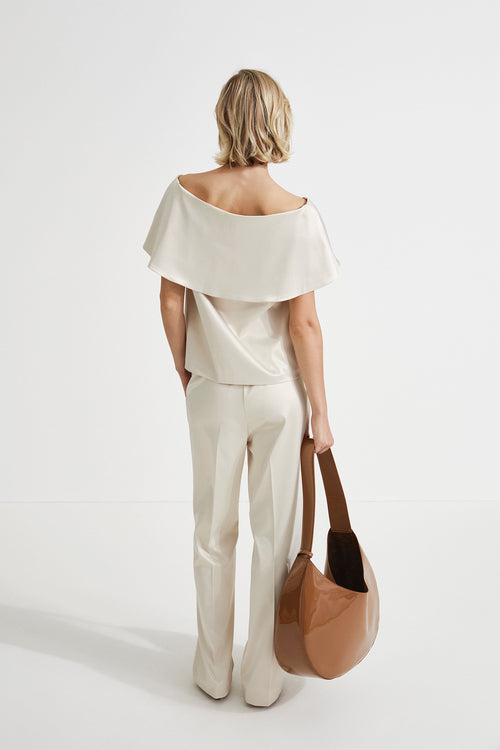 Beatrice top off shoulder crepe shiny straight fit wide off shoulder piece  cream stylein back image 
