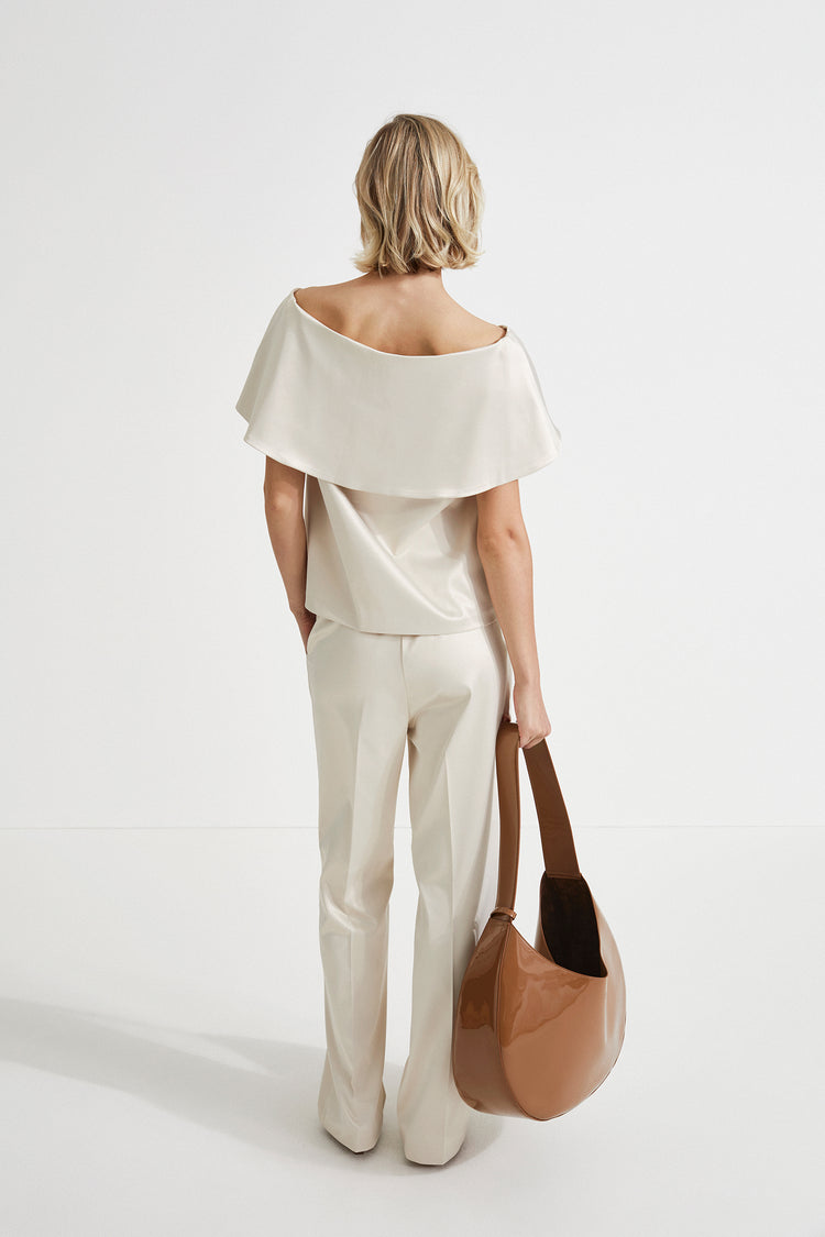 Beatrice top off shoulder crepe shiny straight fit wide off shoulder piece  cream stylein back image 