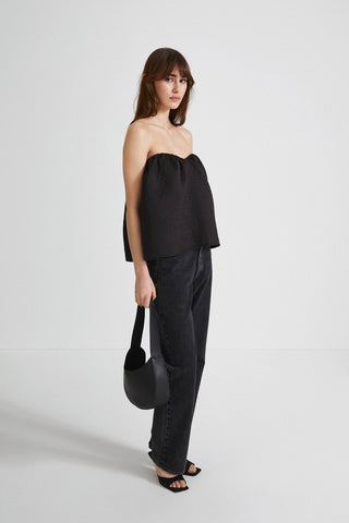 Midas top bandeau heart shaped bust gathering details jacquard fabric flower print black stylein side image