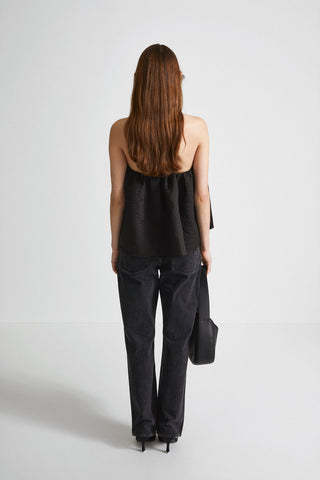 Midas top bandeau heart shaped bust gathering details jacquard fabric flower print black stylein back image