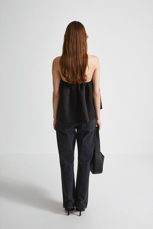 Midas top bandeau heart shaped bust gathering details jacquard fabric flower print black stylein back image