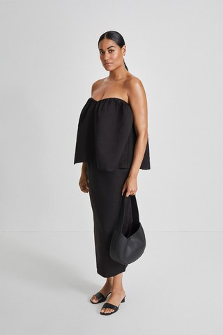 Midas top bandeau heart shaped bust gathering details jacquard fabric flower print black stylein side image