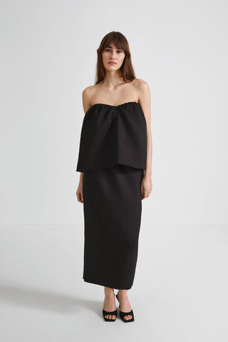 Midas top bandeau heart shaped bust gathering details jacquard fabric flower print black stylein front image