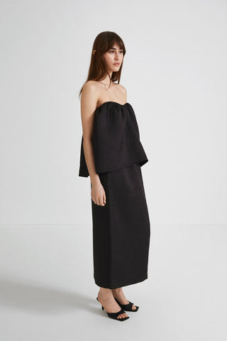 Midas top bandeau heart shaped bust gathering details jacquard fabric flower print black stylein side image