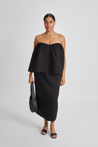 Midas top bandeau heart shaped bust gathering details jacquard fabric flower print black stylein front image