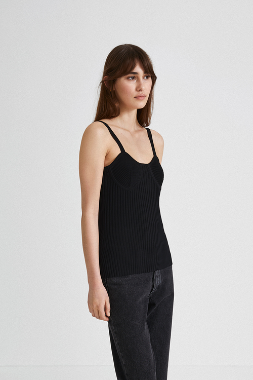 Paisley short sleeve knitted curved neckline decorative breast cups black stylein side image