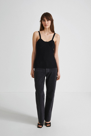 Paisley short sleeve knitted curved neckline decorative breast cups black stylein front image