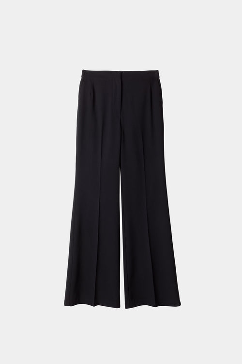 Beline trousers kick flared design crepe full length crease lines at front and back black stylein packshot