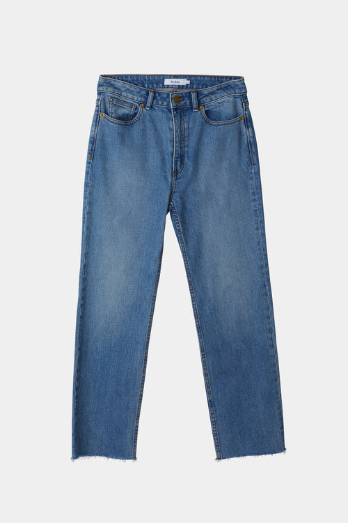 Kingston jeans cropped straight fit denim high waisted raw edge hem blue stylein packshot