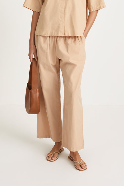 Jessie trousers wide relaxed cotton beige stylein close front image