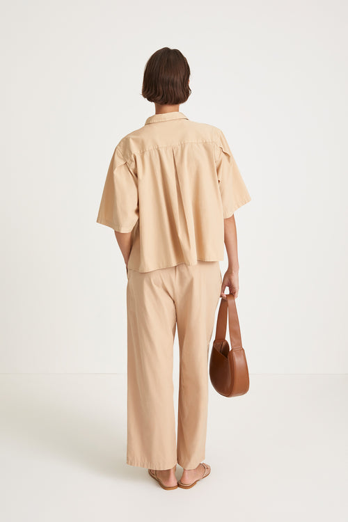 Jessie trousers wide relaxed cotton beige stylein back image 