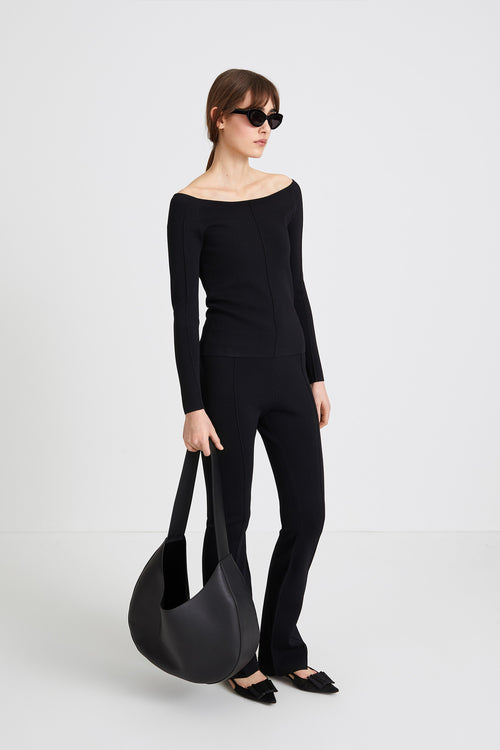 Pernelle trousers Milano knit full length straight sleek black stylein side image
