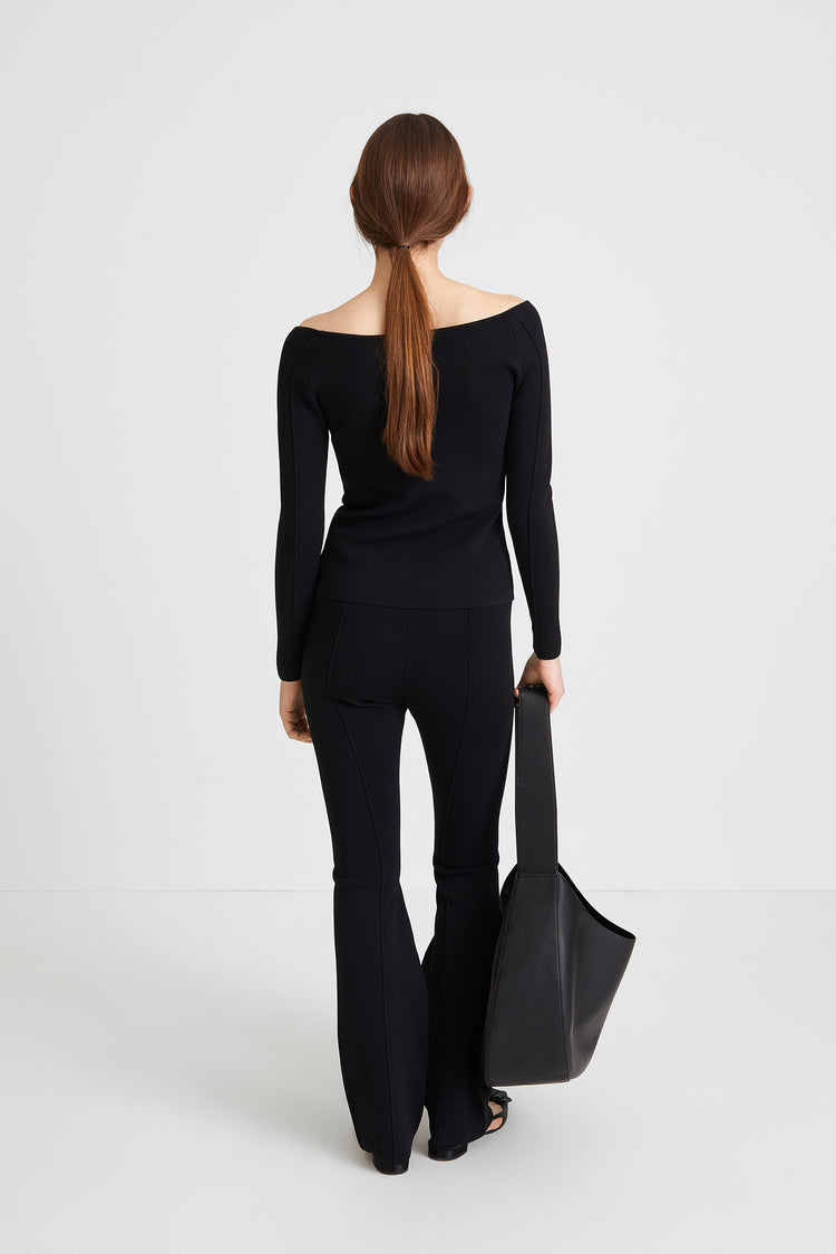 Pernelle trousers Milano knit full length straight sleek black stylein back image