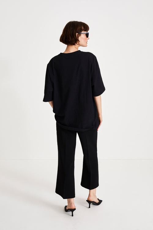 Bonita trousers cropped flared crepe black stylein back image 