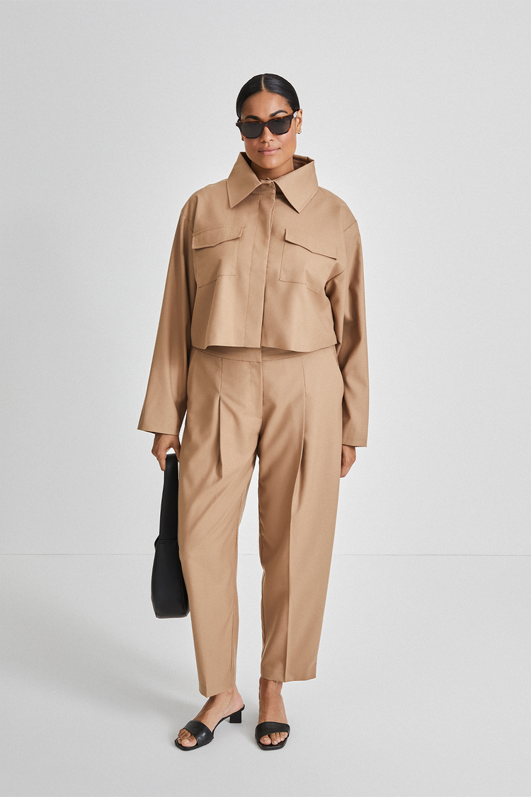 Bosa trousers voluminous cropped wool mix beige wool stylein front image