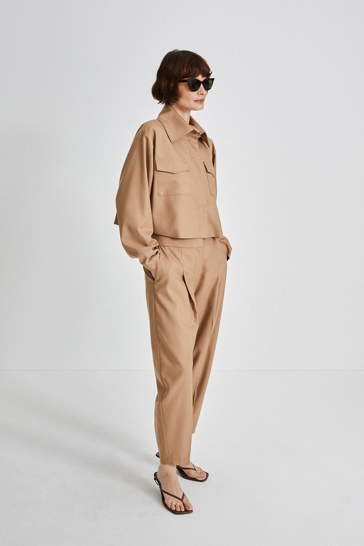 Bosa trousers voluminous cropped wool mix beige wool stylein side image