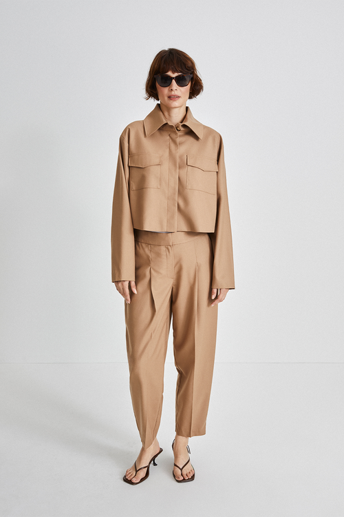 Bosa trousers voluminous cropped wool mix beige wool stylein front image