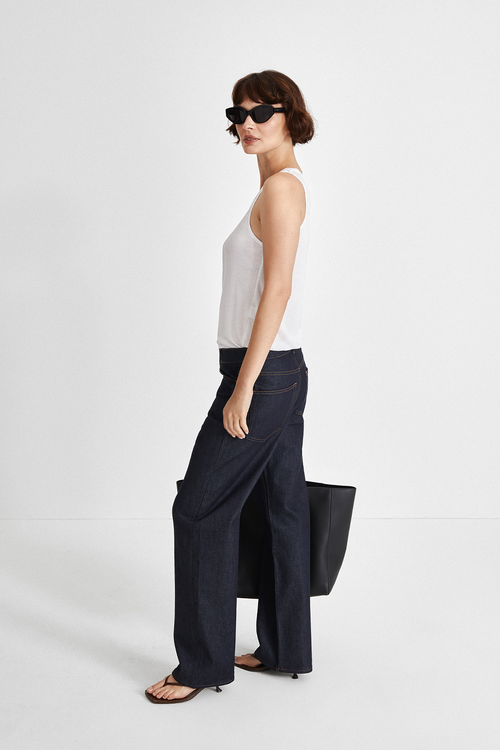 Kim denim voluminous baggy silhouette semi loose dark blue stylein side image