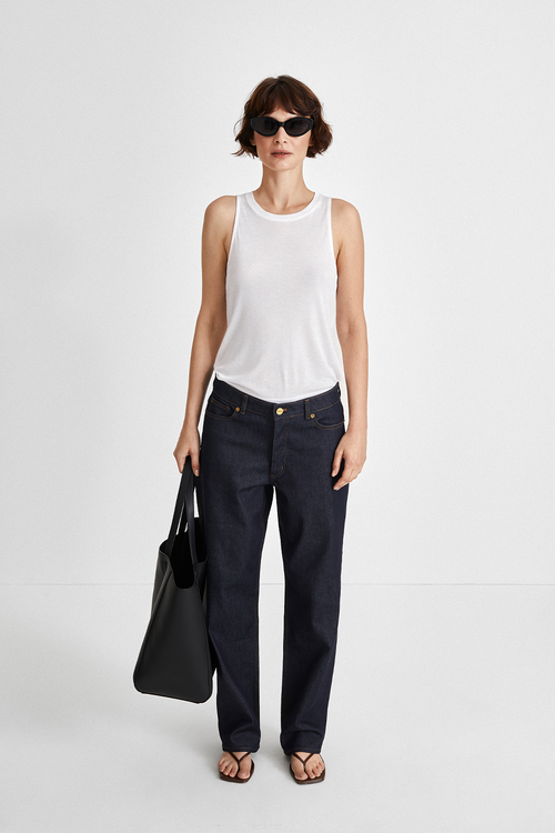 Kim denim voluminous baggy silhouette semi loose dark blue stylein front image