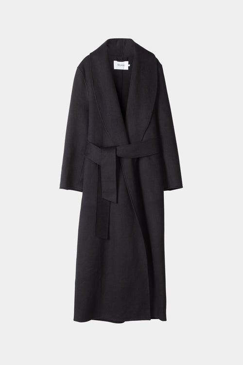 black wool coat long stylein thiene front