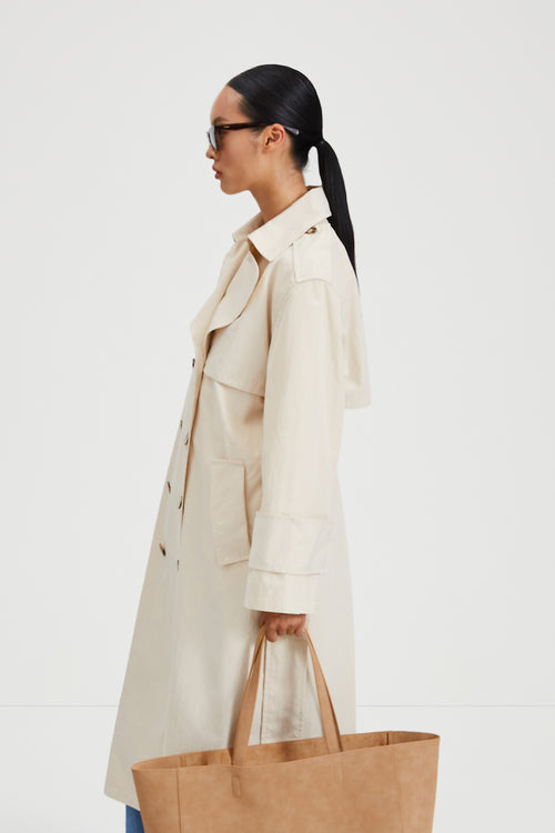 Siena trenchcoat belted ankle length double breasted ivory stylein side image