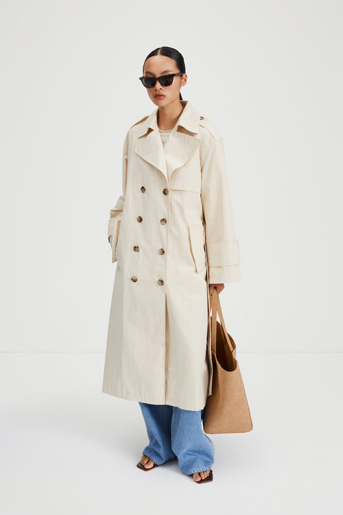 Siena trenchcoat belted ankle length double breasted ivory stylein front image