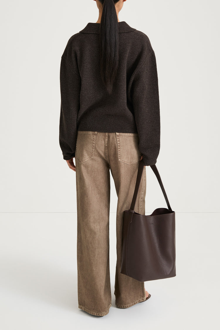 v-neck brown knitted sweater stylein harmony coffee back