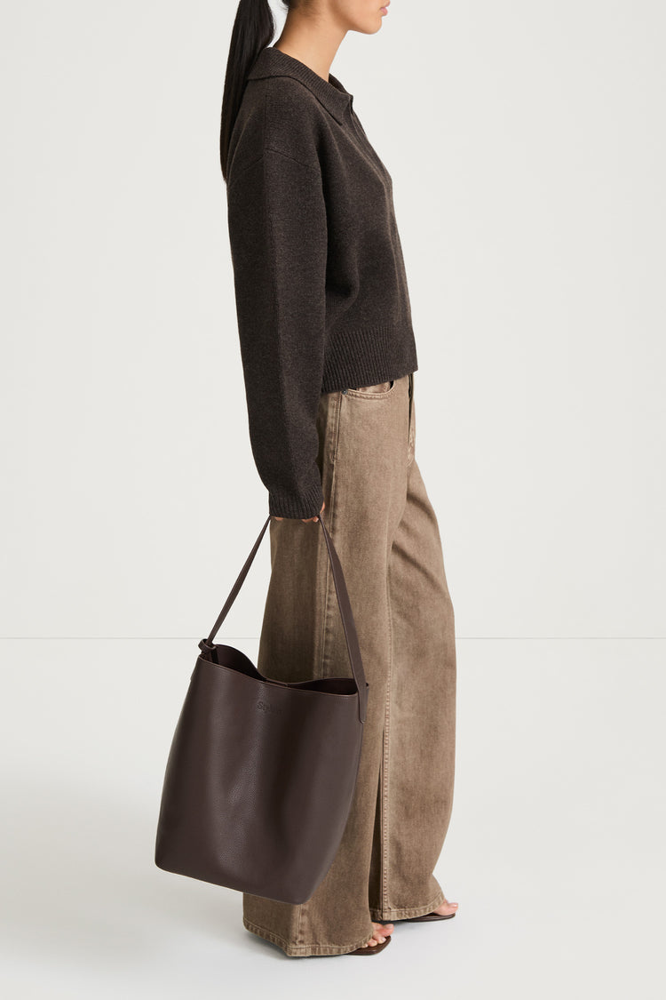 v-neck brown knitted sweater stylein harmony coffee side