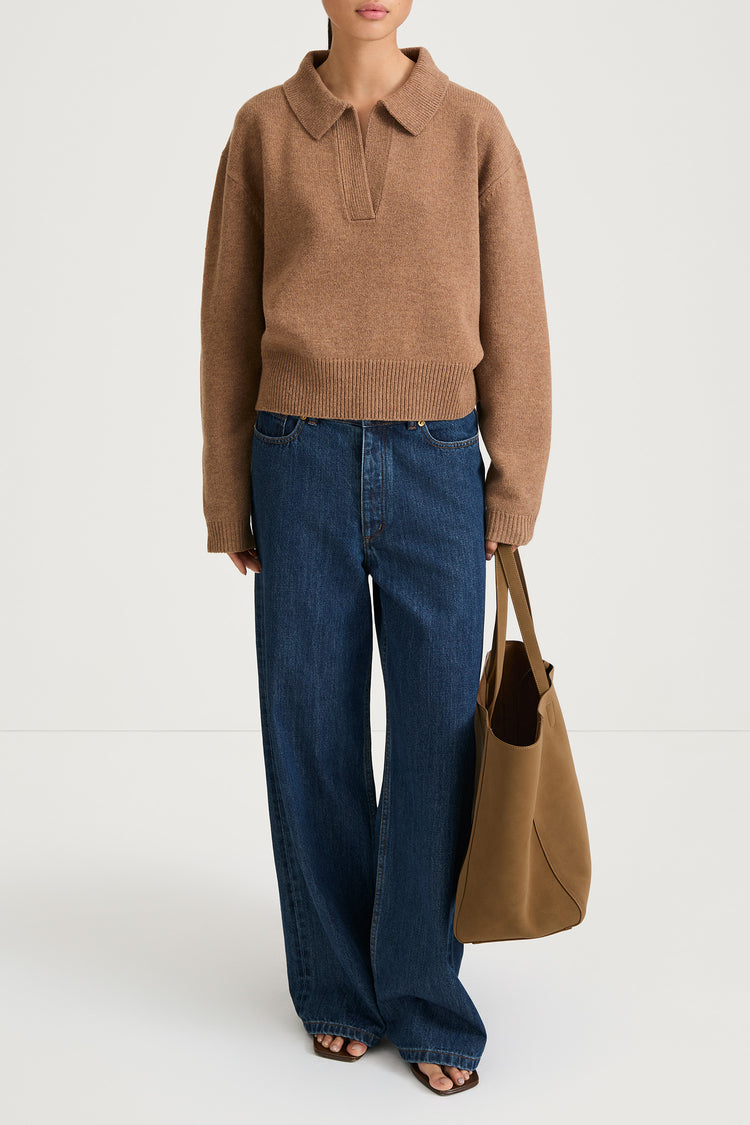 v-neck knitted sweater beige praline stylein harmony front