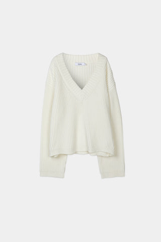 Amina sweater v neck cotton long sleeve white stylein packshot