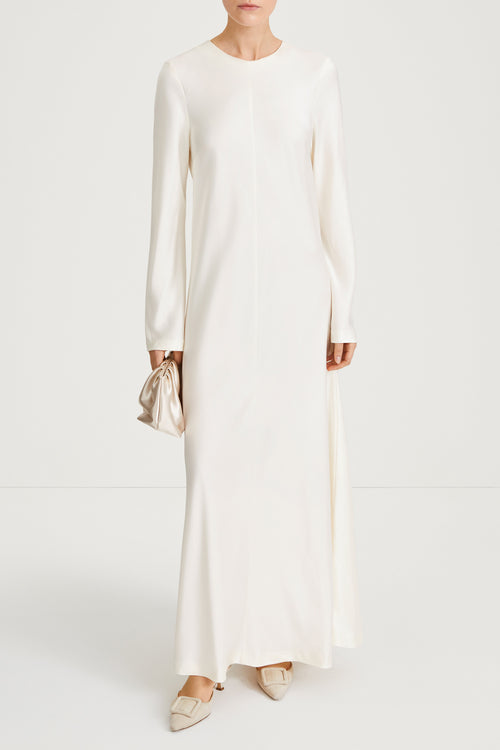 white dress satin-long stylein monica model image