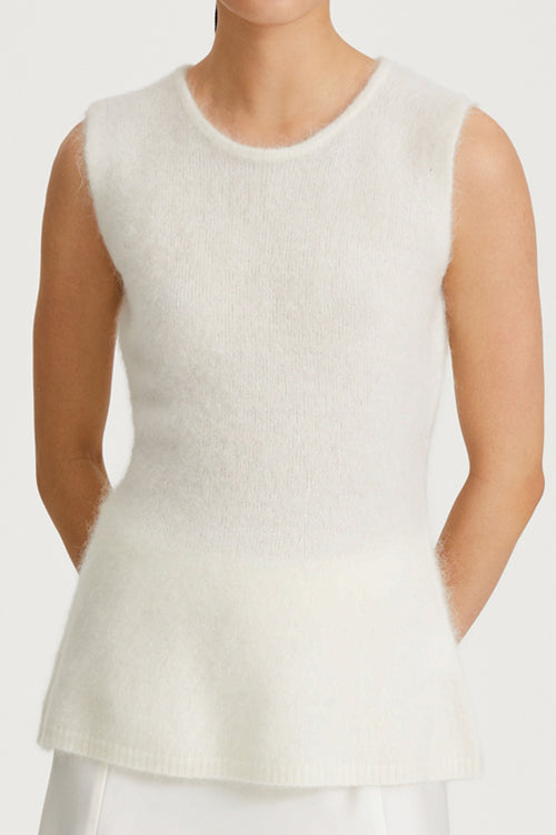 white mohair sleeveless flaired top stylein naya detail