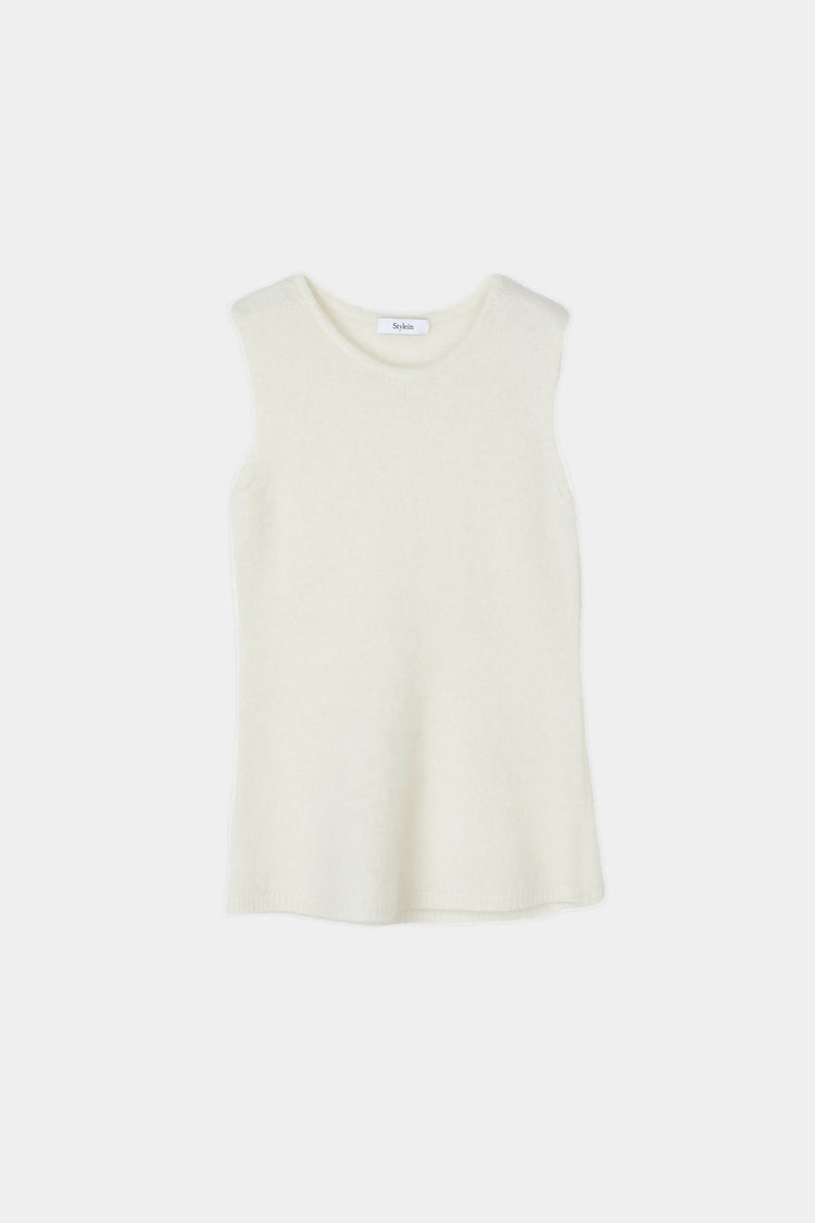 white mohair sleeveless flaired top stylein naya packshot